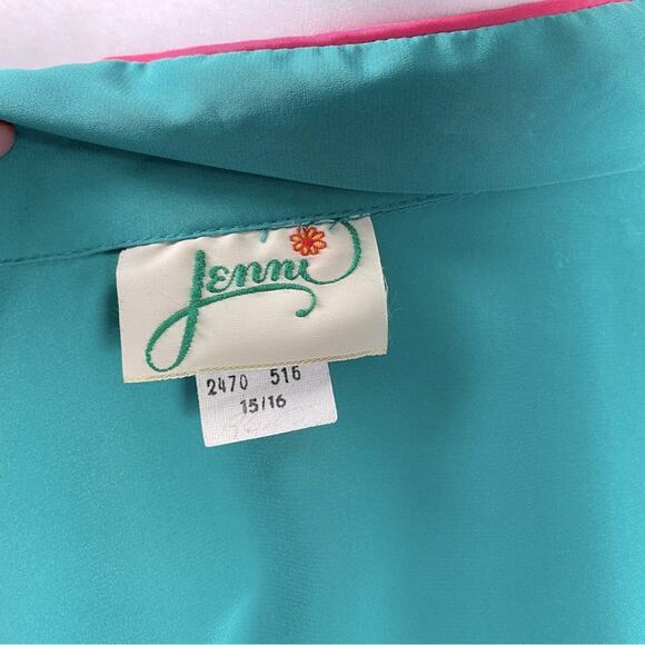 Vintage 70s Jenni Green and Pink Tie Belt Button Down Midi Shirt Dress L - Picture 10 of 11